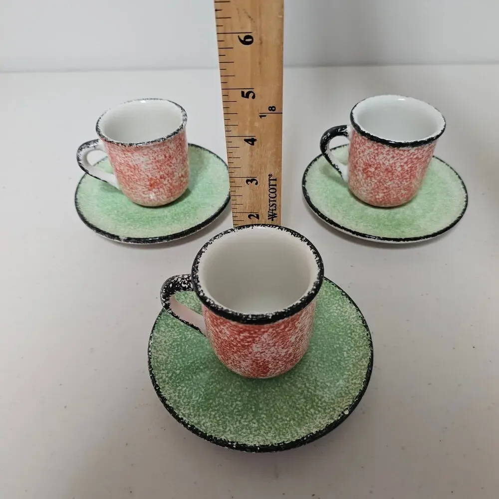 Studio Nova  BF071 Handpainted Vintage Pottery Cup and Saucer - set of 3